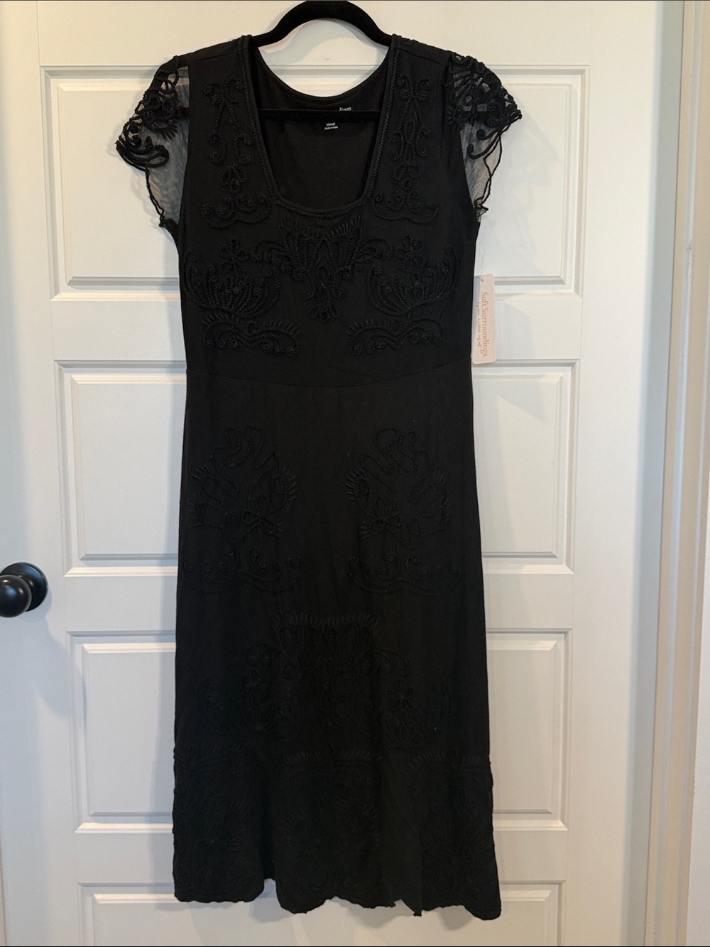 Soft Surroundings Womens Black Embroidered Midi Dress XS NWT